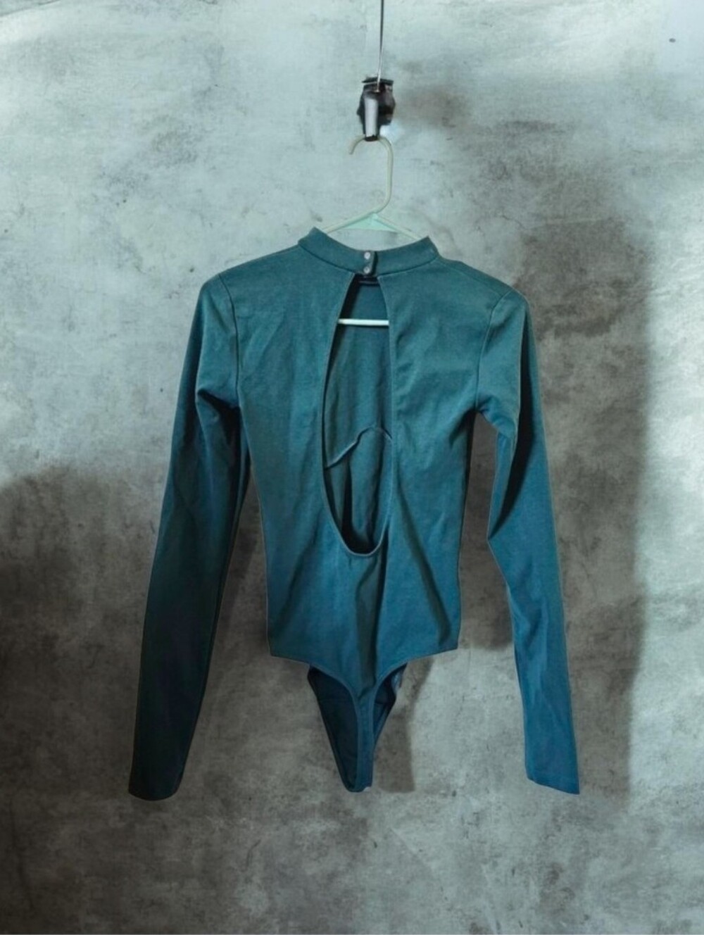 Talula Teal Green Long Sleeve Open Back Bodysuit